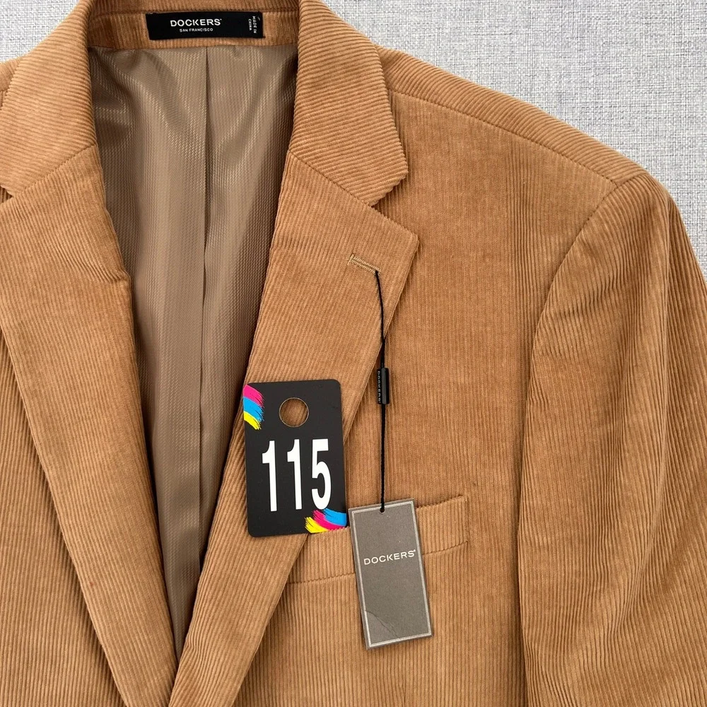 NEW Dockers Corduroy Blazer Sport Coat Jacket Men 44L‎ Beige Cotton Academia Ivy